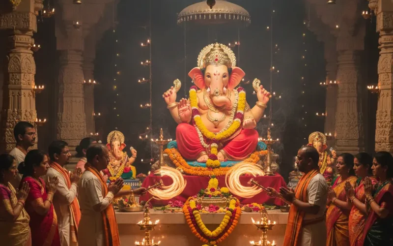 Ganesh Aarti performs at home
